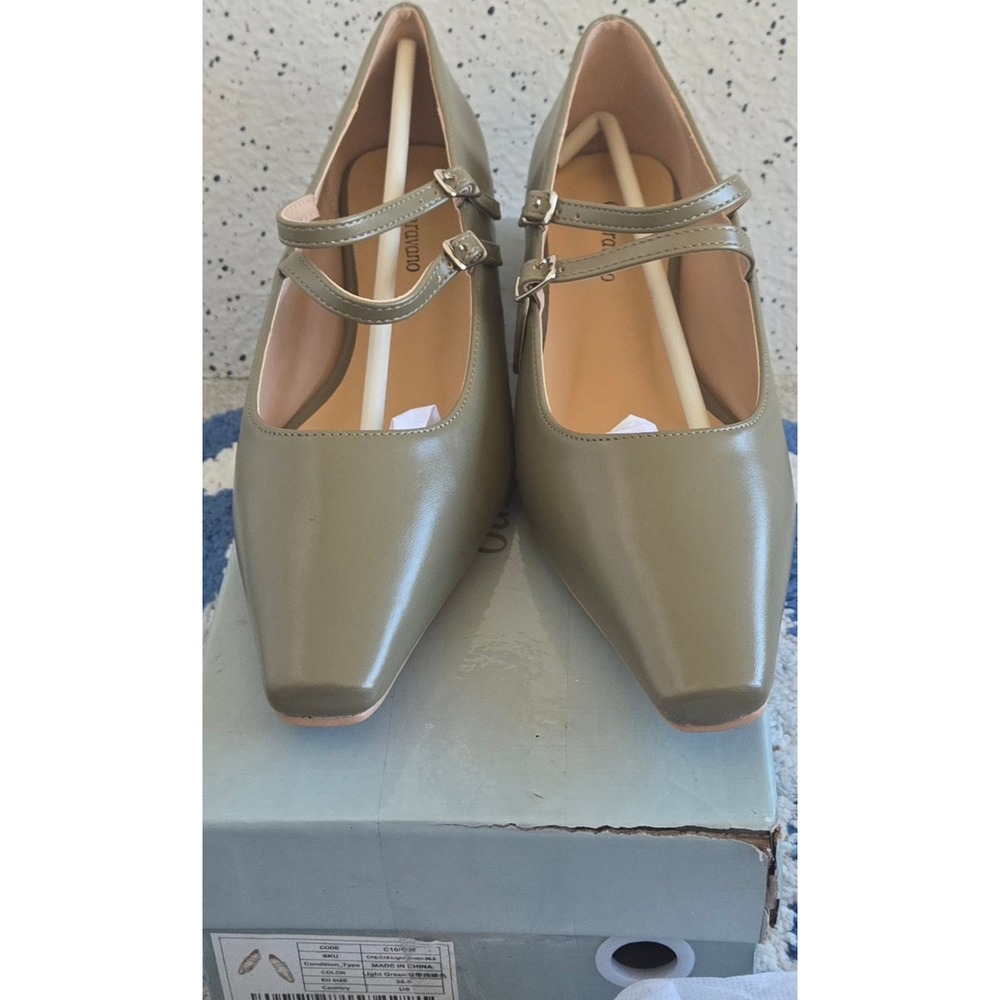 C.Paravano Alyssa A Double Strap Block Heel Mary Jane Light Green EU 38.5 - Picture 6 of 10